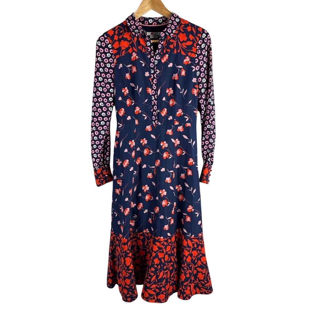 Boden Sybil Midi Shirt Dress Navy Wildflower Size 2R - Picture 6 of 10
